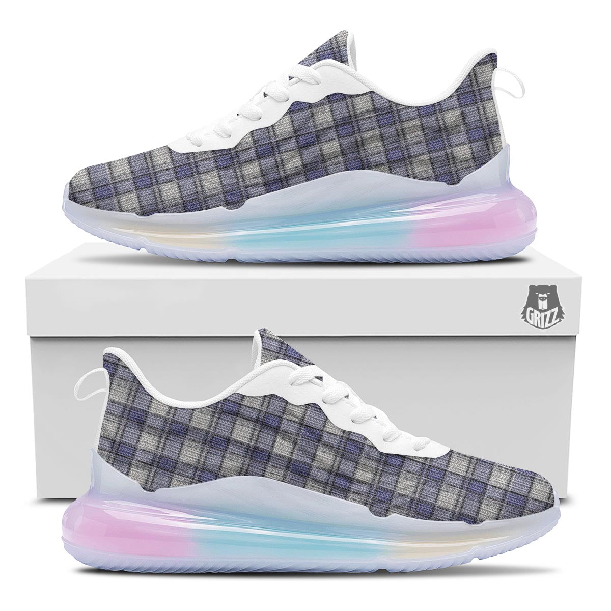 Knitted Tartan Print Pattern Running Sneakers-grizzshop