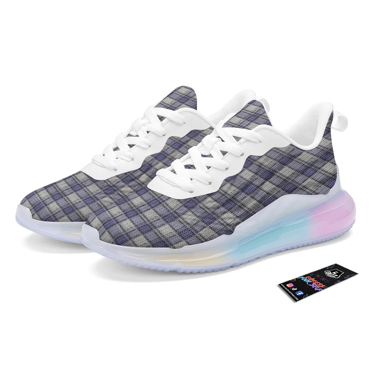 Knitted Tartan Print Pattern Running Sneakers-grizzshop