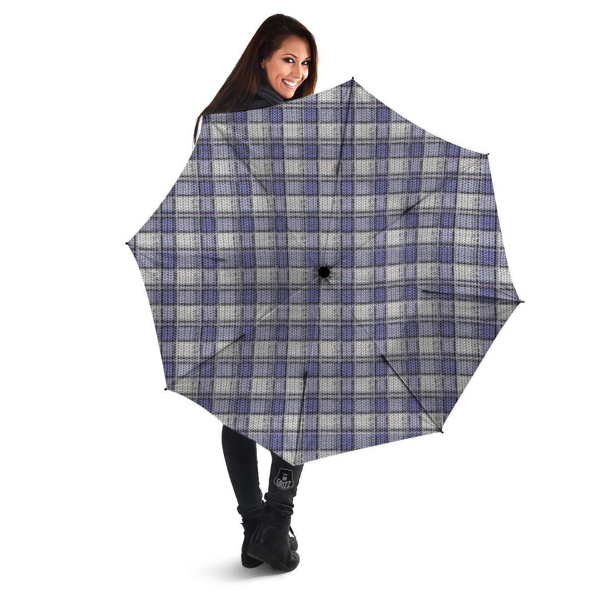 Knitted Tartan Print Pattern Umbrella-grizzshop