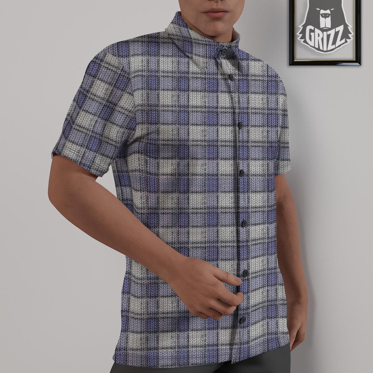 Knitted Tartan Print Pattern Untucked Shirts-grizzshop