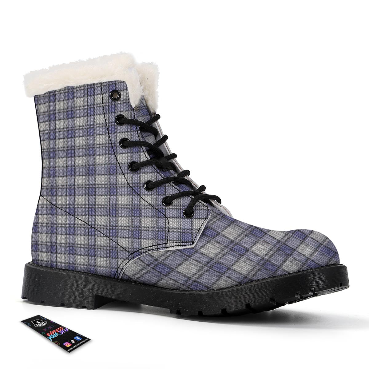 Knitted Tartan Print Pattern Winter Boots-grizzshop