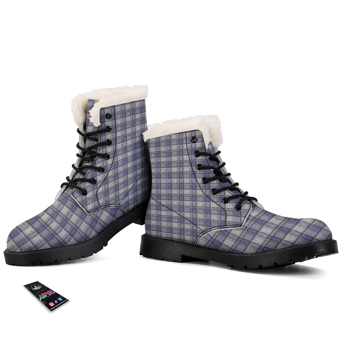 Knitted Tartan Print Pattern Winter Boots-grizzshop
