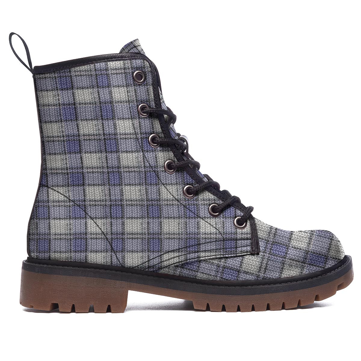 Knitted Tartan Print Pattern Work Boots-grizzshop
