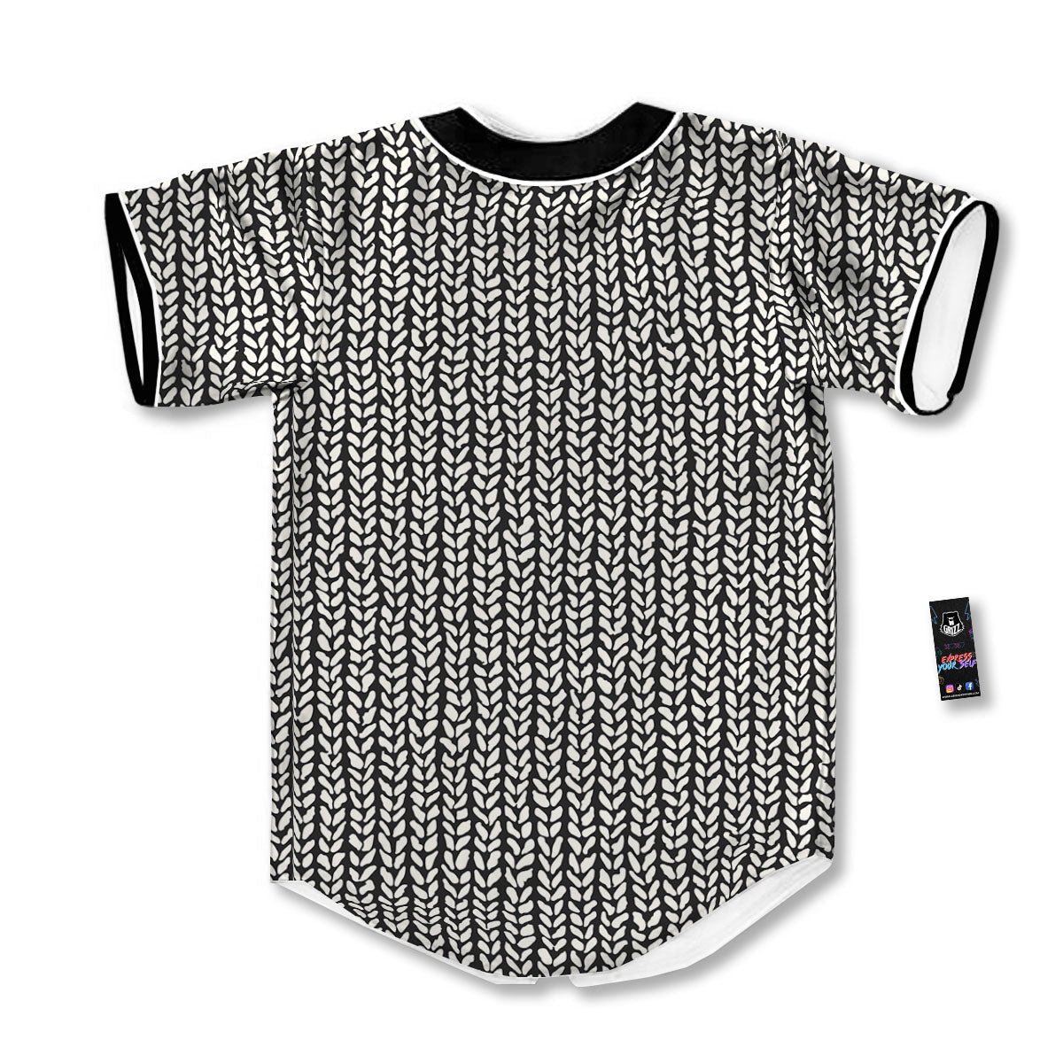 Knitted Texture White And Black Print Pattern Baseball Jersey-grizzshop