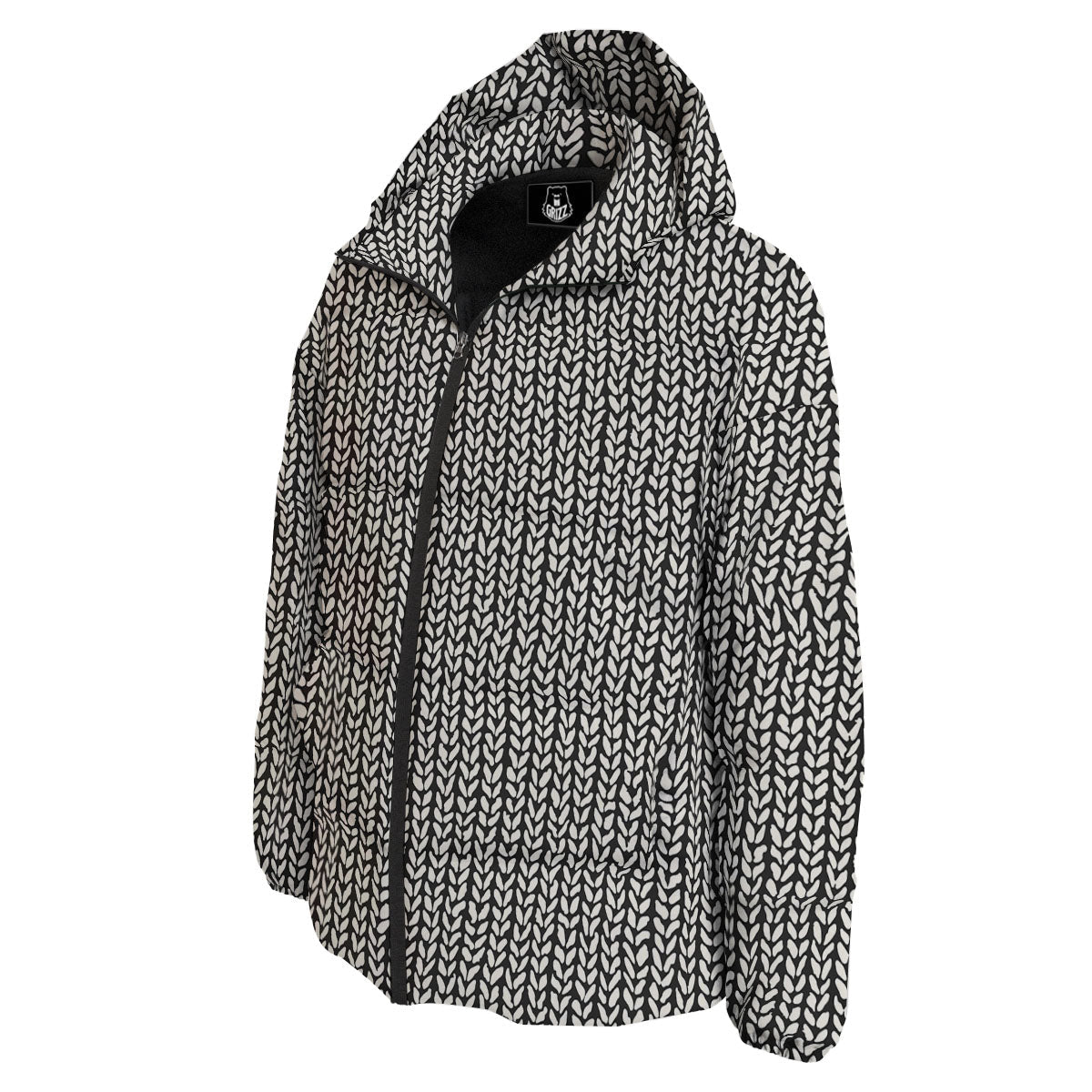 Knitted Texture White And Black Print Pattern Down Jacket-grizzshop