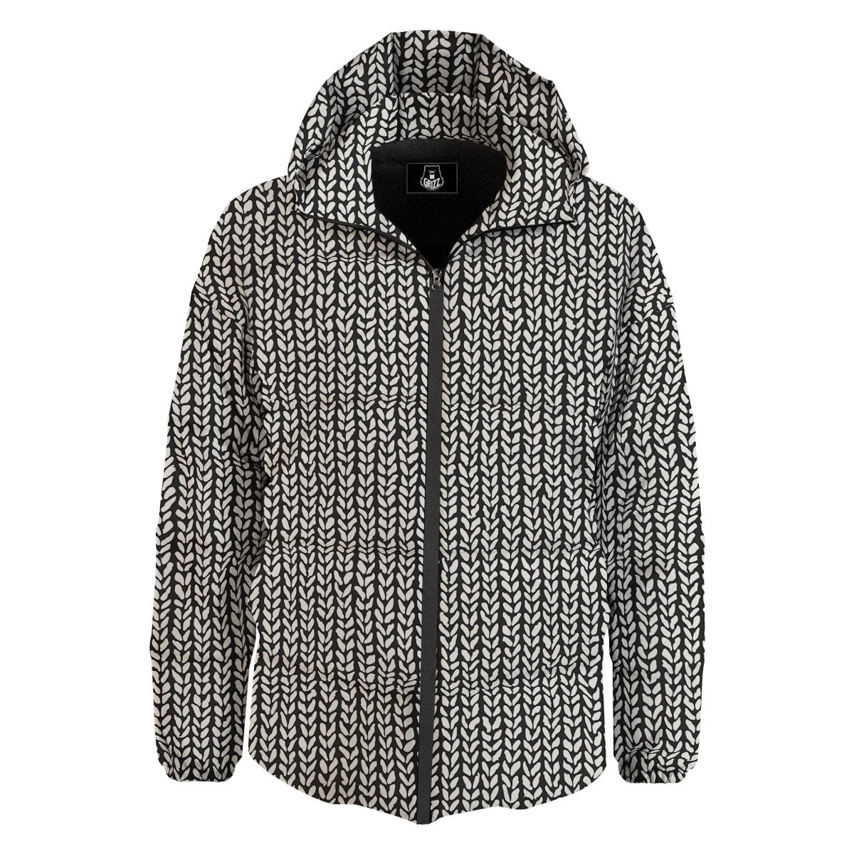 Knitted Texture White And Black Print Pattern Down Jacket-grizzshop