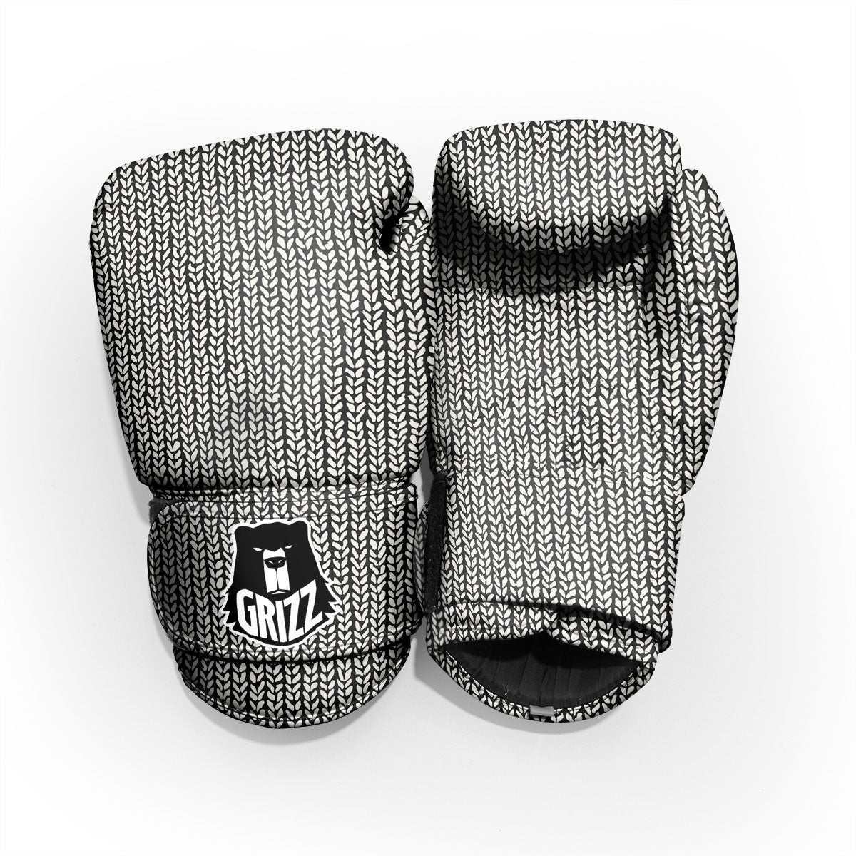 Knitted Texture White And Black Print Pattern Pro Boxing Glove