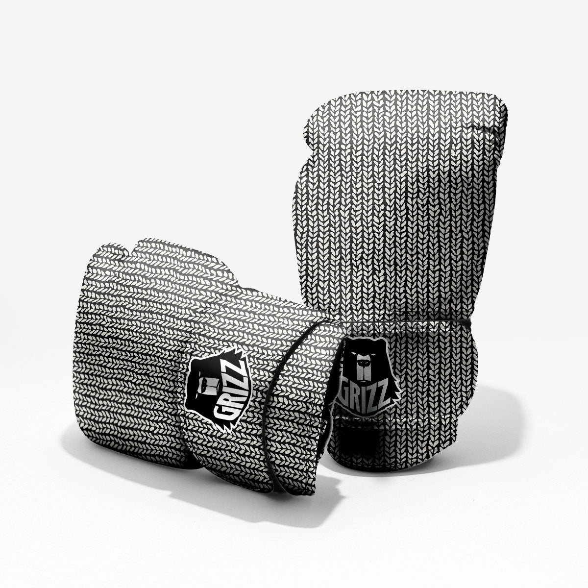 Knitted Texture White And Black Print Pattern Pro Boxing Glove