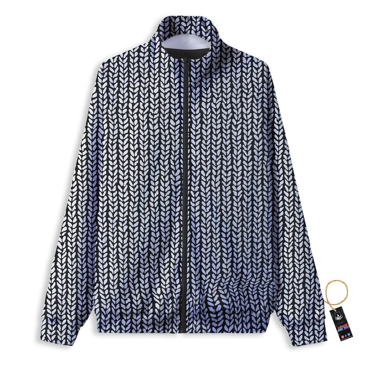 Knitted Texture White And Black Print Pattern Track Jacket-grizzshop