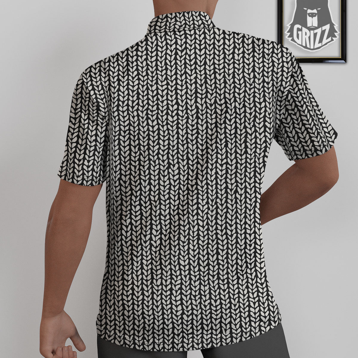 Knitted Texture White And Black Print Pattern Untucked Shirts-grizzshop