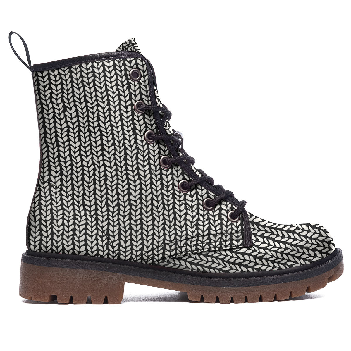 Knitted Texture White And Black Print Pattern Work Boots-grizzshop