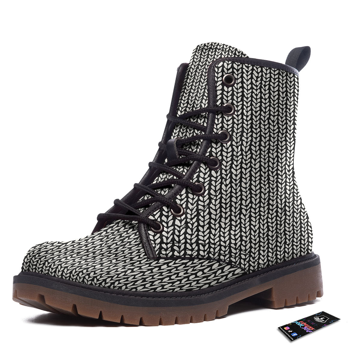 Knitted Texture White And Black Print Pattern Work Boots-grizzshop