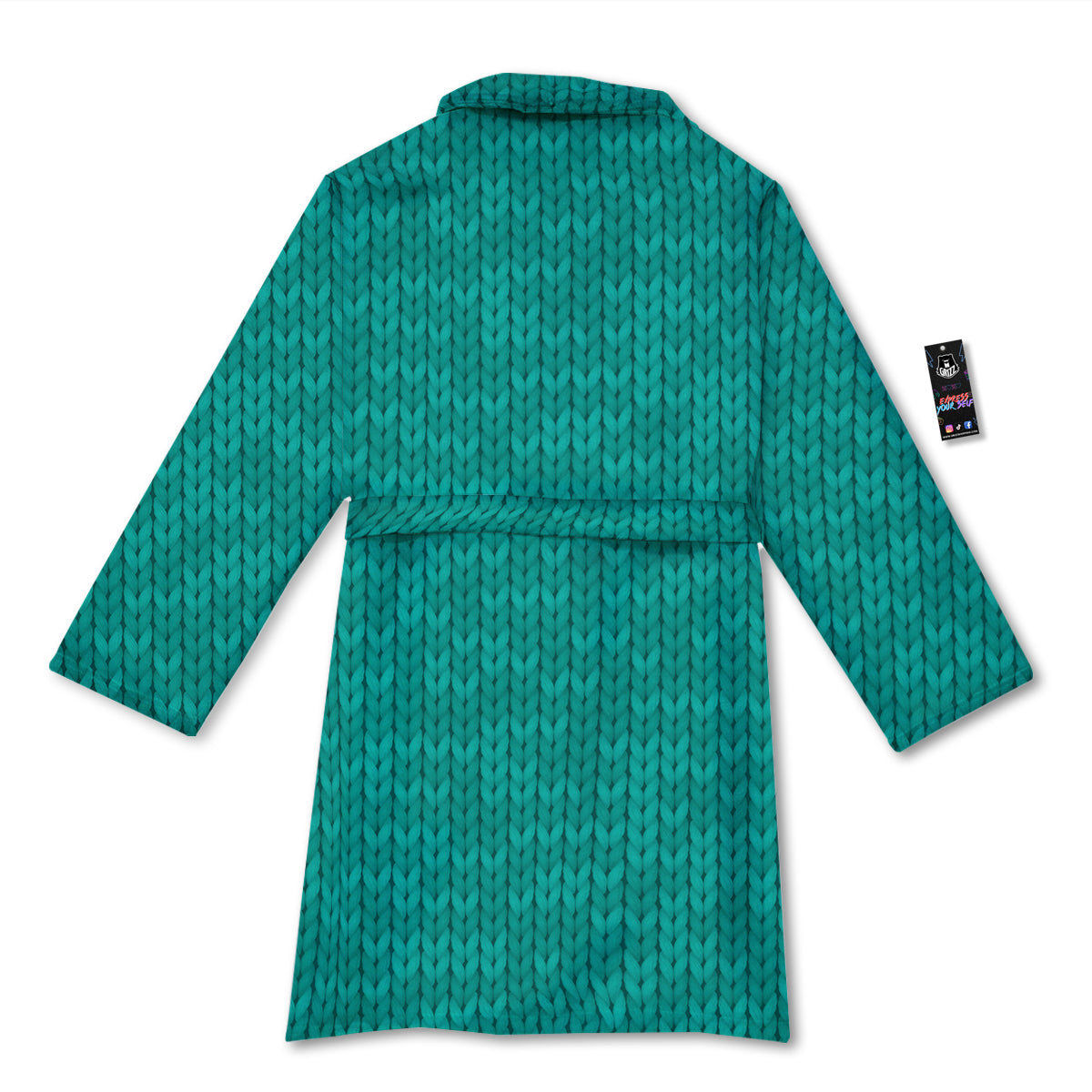 Knitted Turquoise Print Pattern Bathrobe-grizzshop