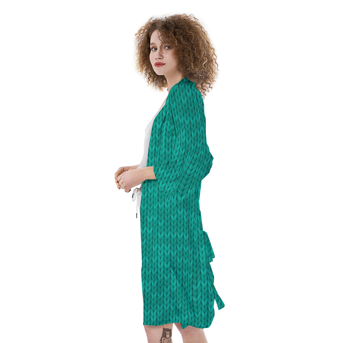 Knitted Turquoise Print Pattern Kimono-grizzshop