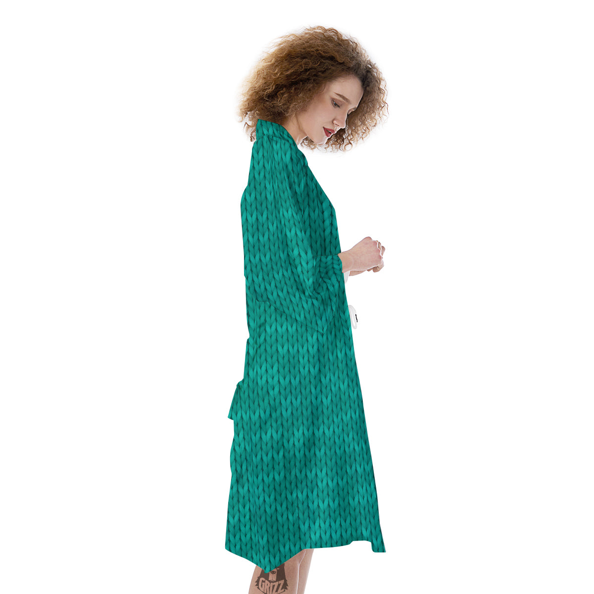 Knitted Turquoise Print Pattern Kimono-grizzshop