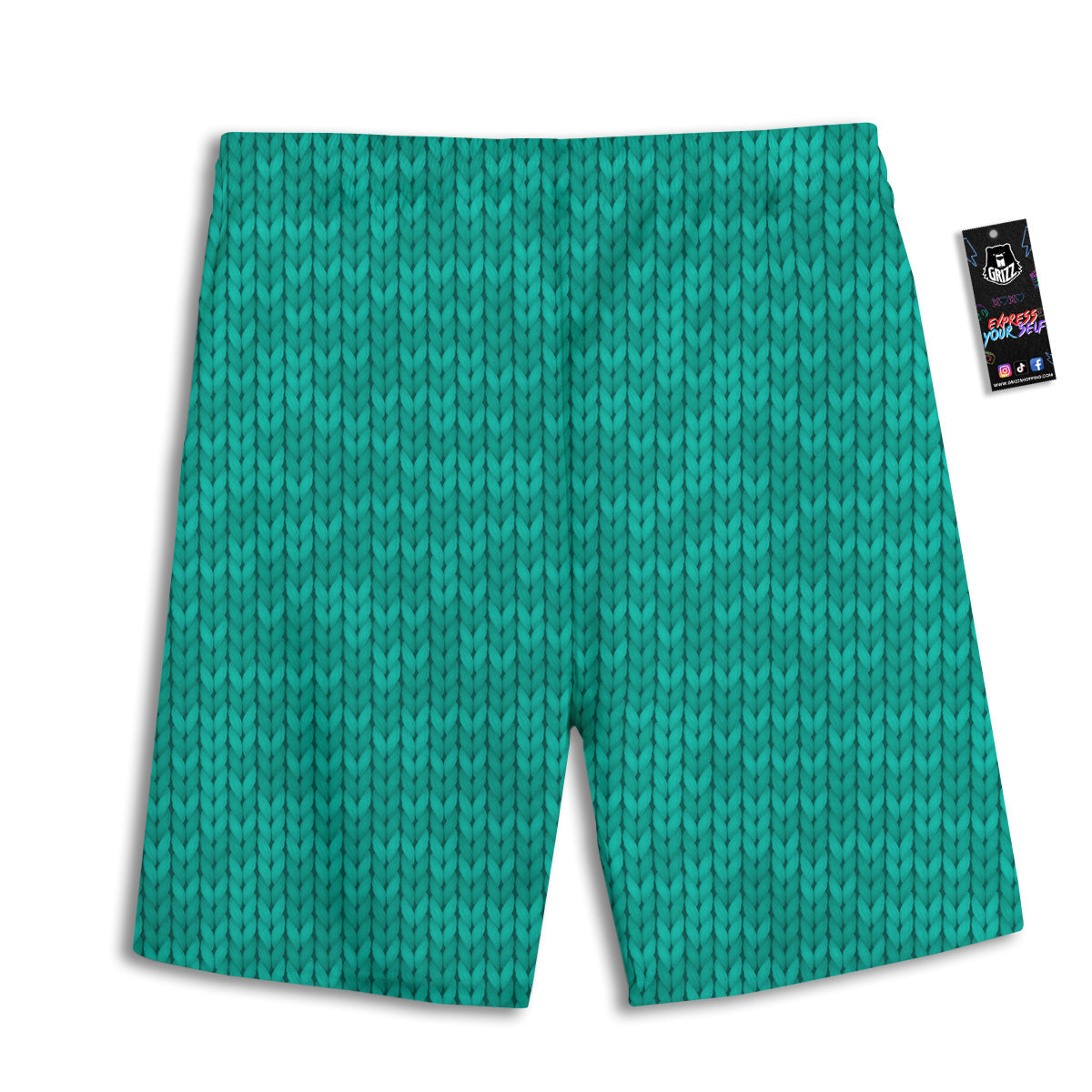 Knitted Turquoise Print Pattern Men's Athletic Shorts