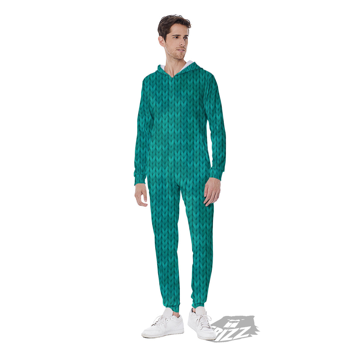 Knitted Turquoise Print Pattern Men's Jumpsuit-grizzshop