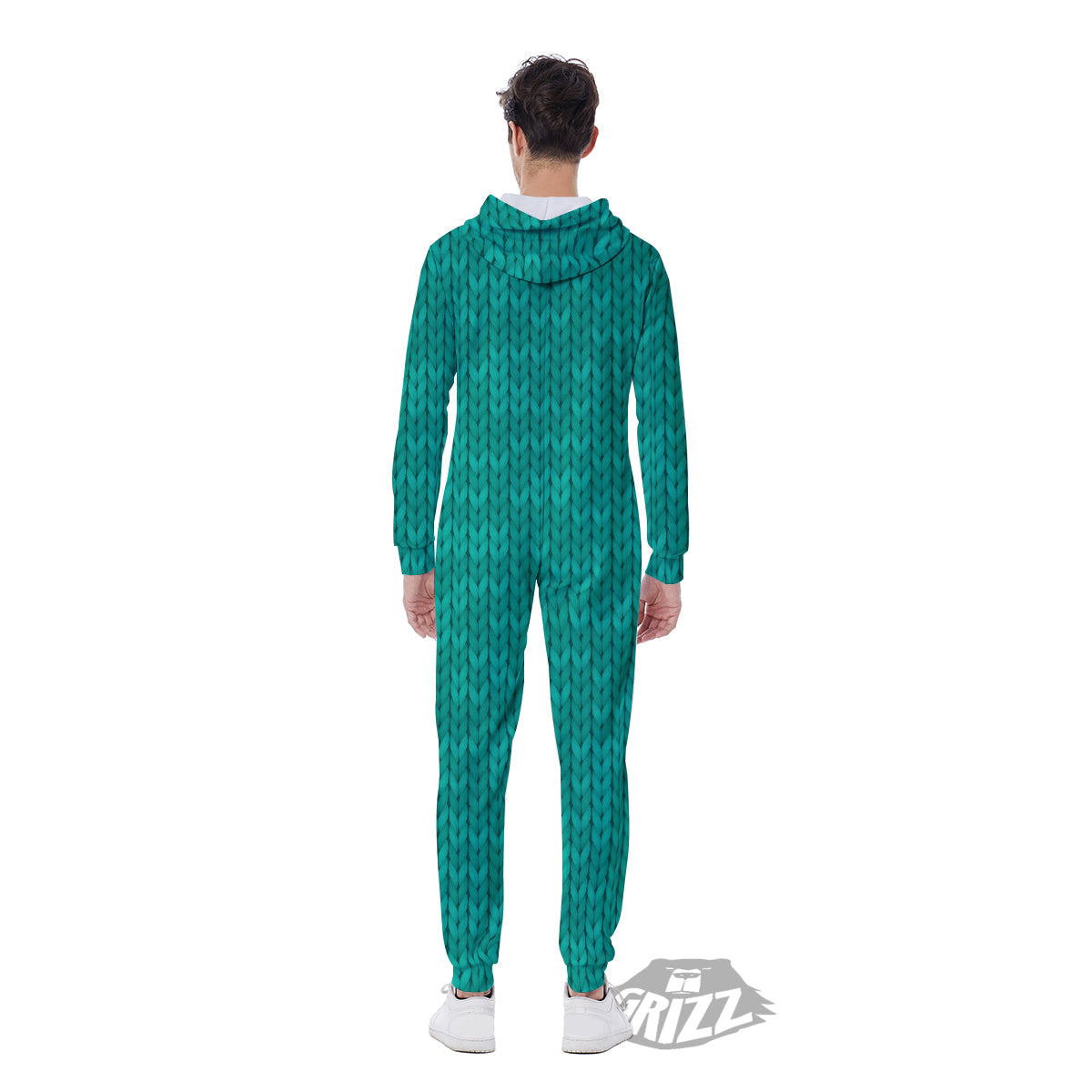 Knitted Turquoise Print Pattern Men's Jumpsuit-grizzshop