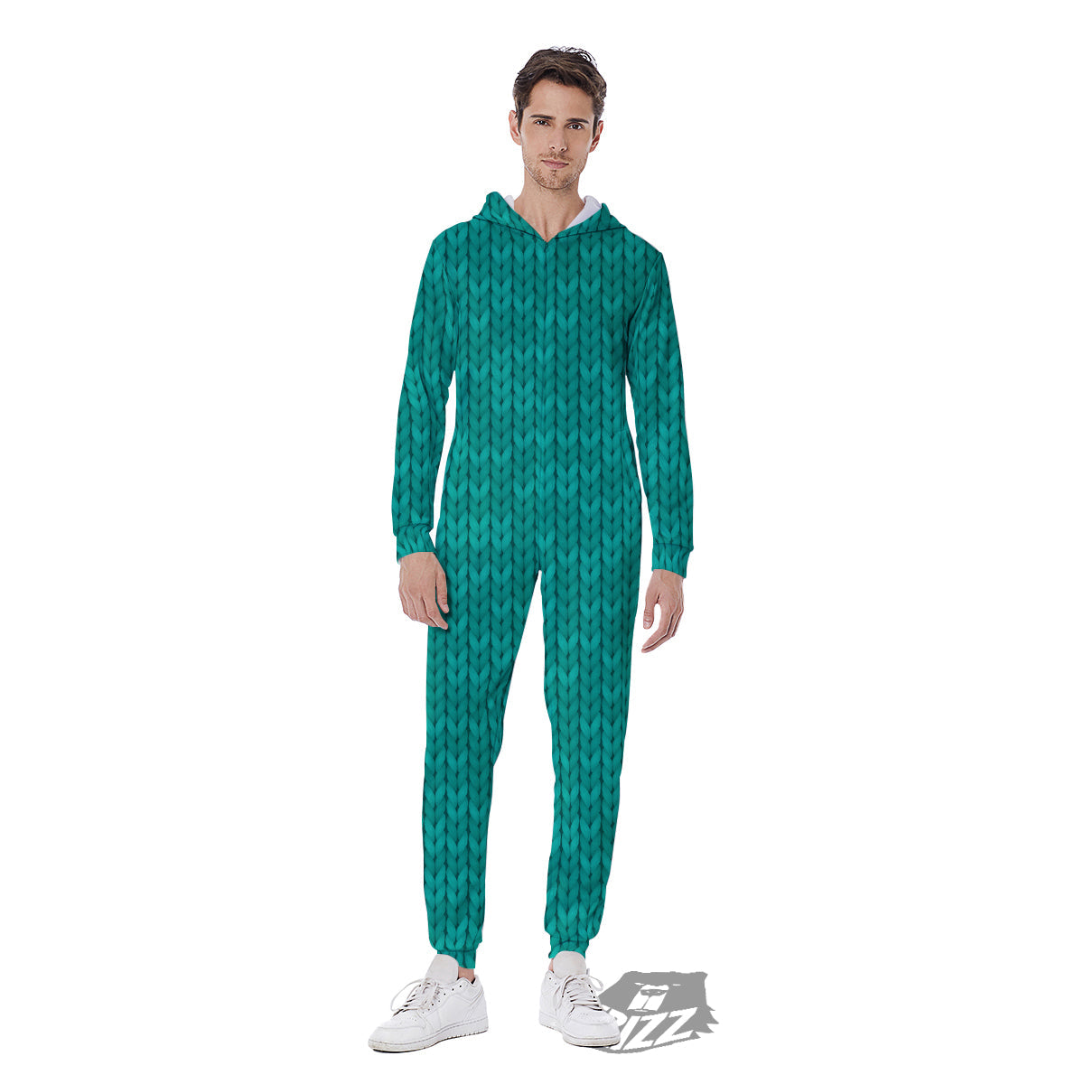 Knitted Turquoise Print Pattern Men's Jumpsuit-grizzshop