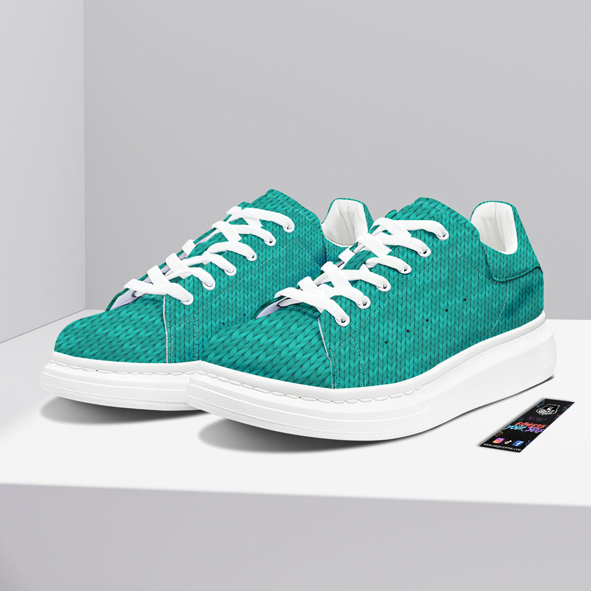 Knitted Turquoise Print Pattern Platform Shoes-grizzshop