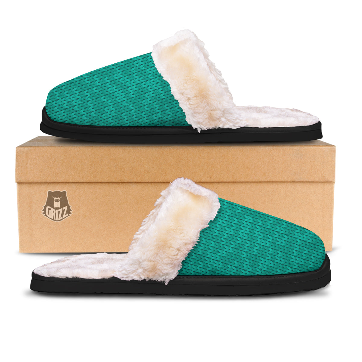 Knitted Turquoise Print Pattern Slippers-grizzshop