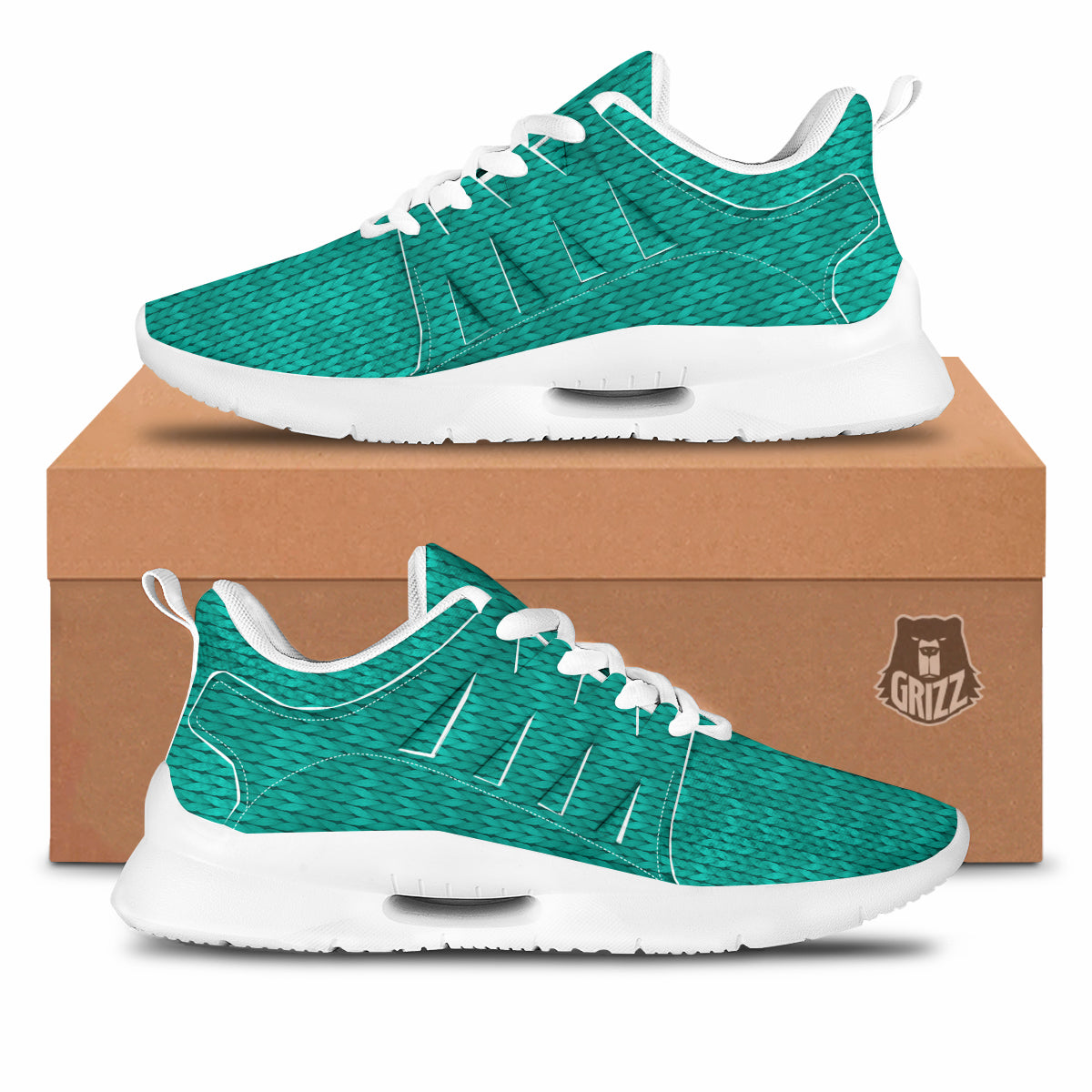 Knitted Turquoise Print Pattern Tennis Shoes-grizzshop