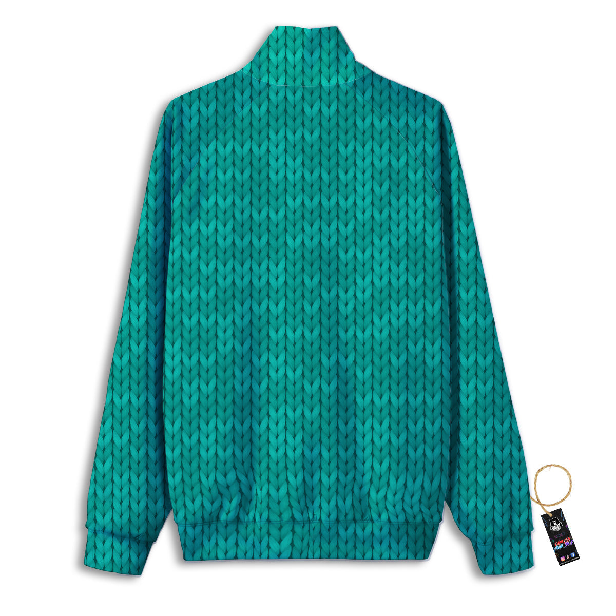 Knitted Turquoise Print Pattern Track Jacket-grizzshop