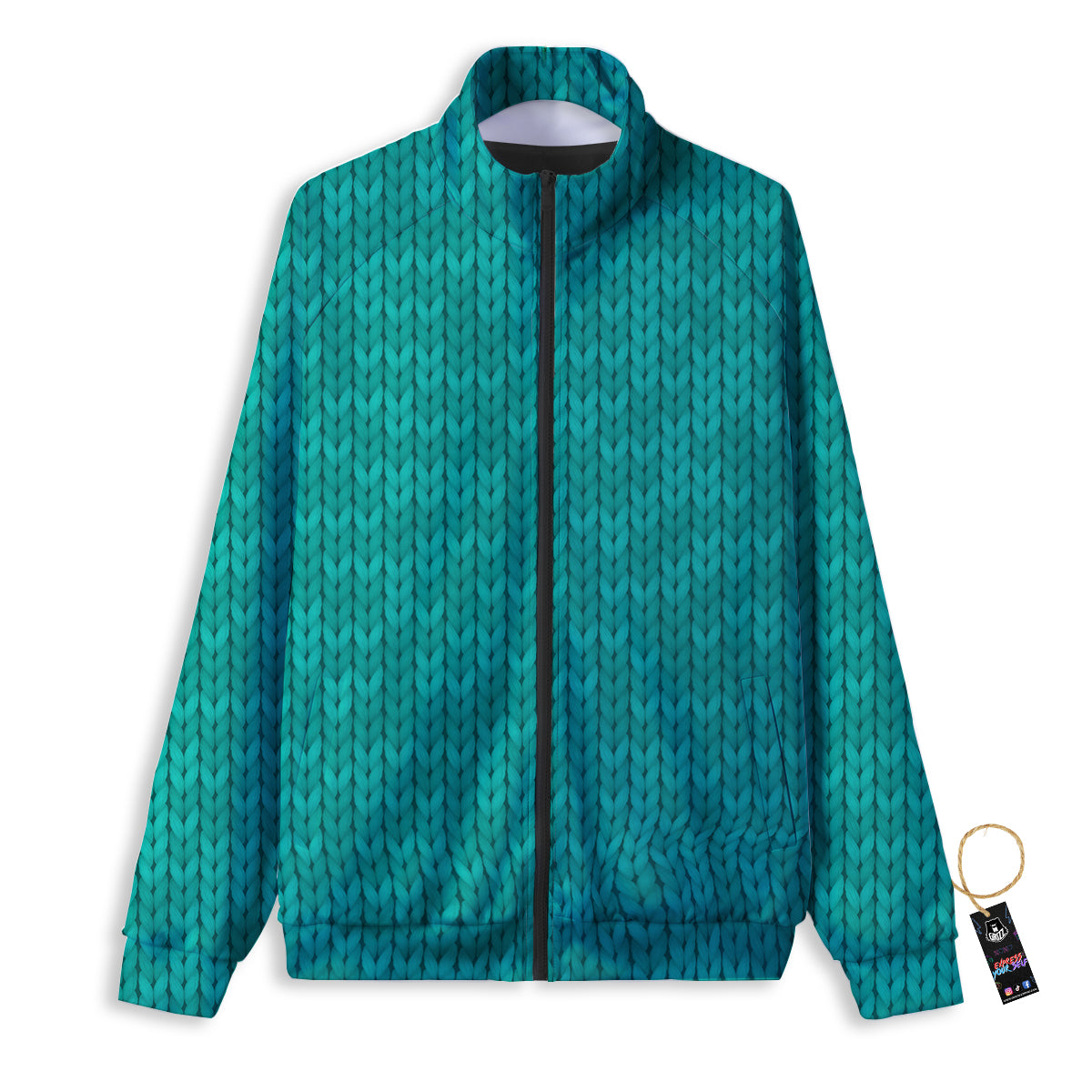 Knitted Turquoise Print Pattern Track Jacket-grizzshop