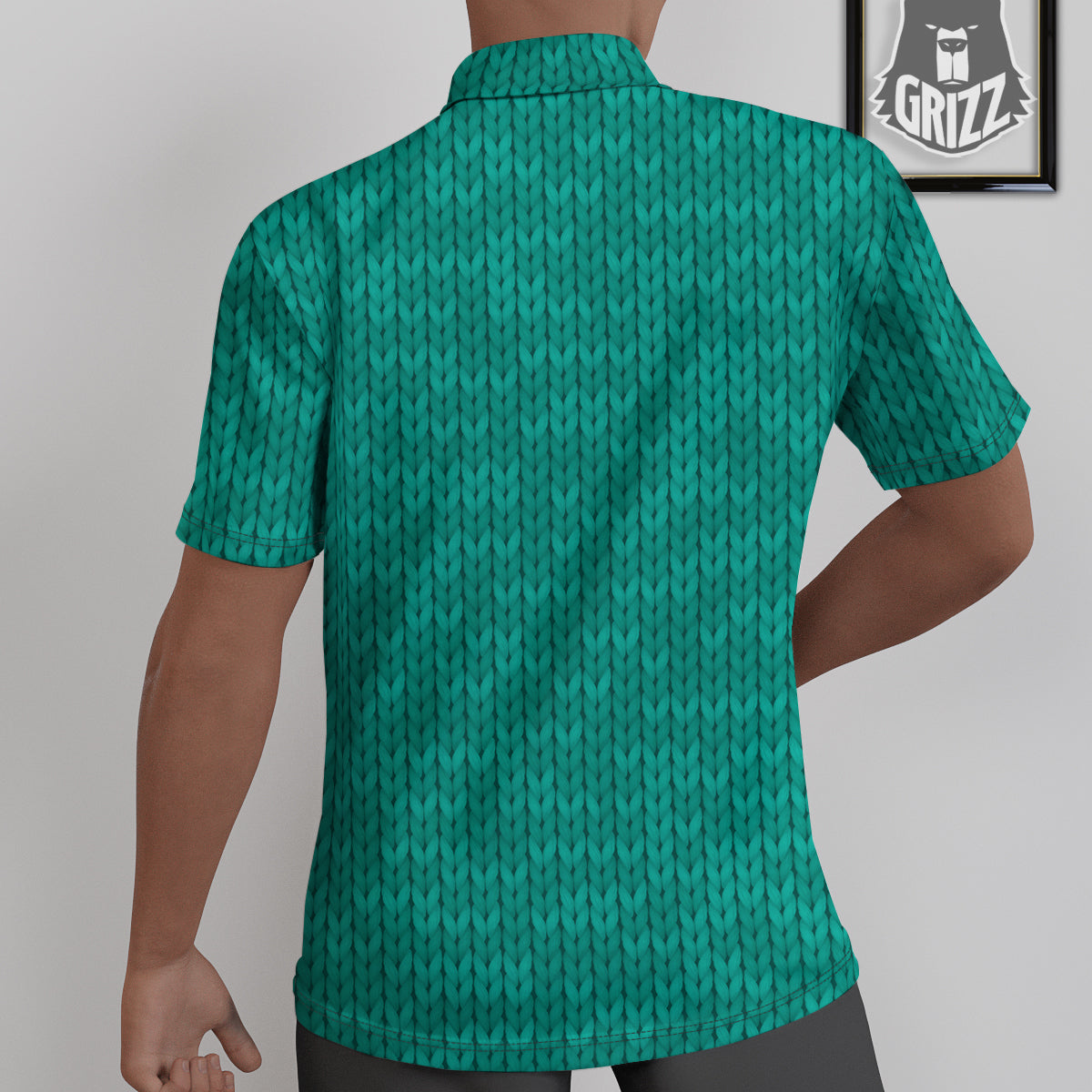 Knitted Turquoise Print Pattern Untucked Shirts-grizzshop