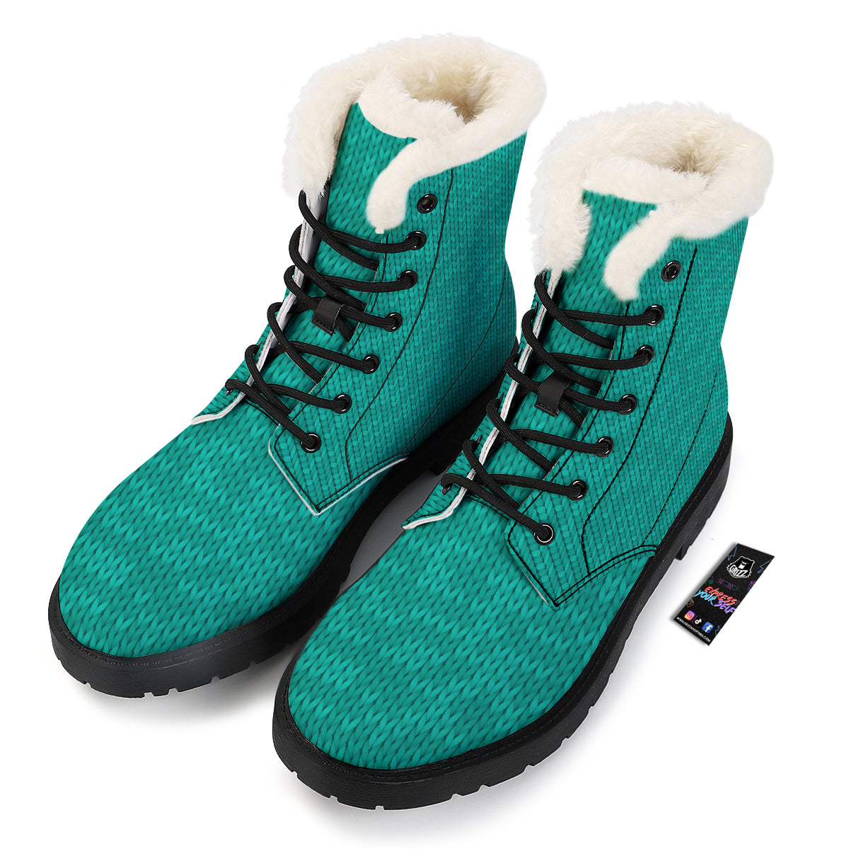Knitted Turquoise Print Pattern Winter Boots-grizzshop