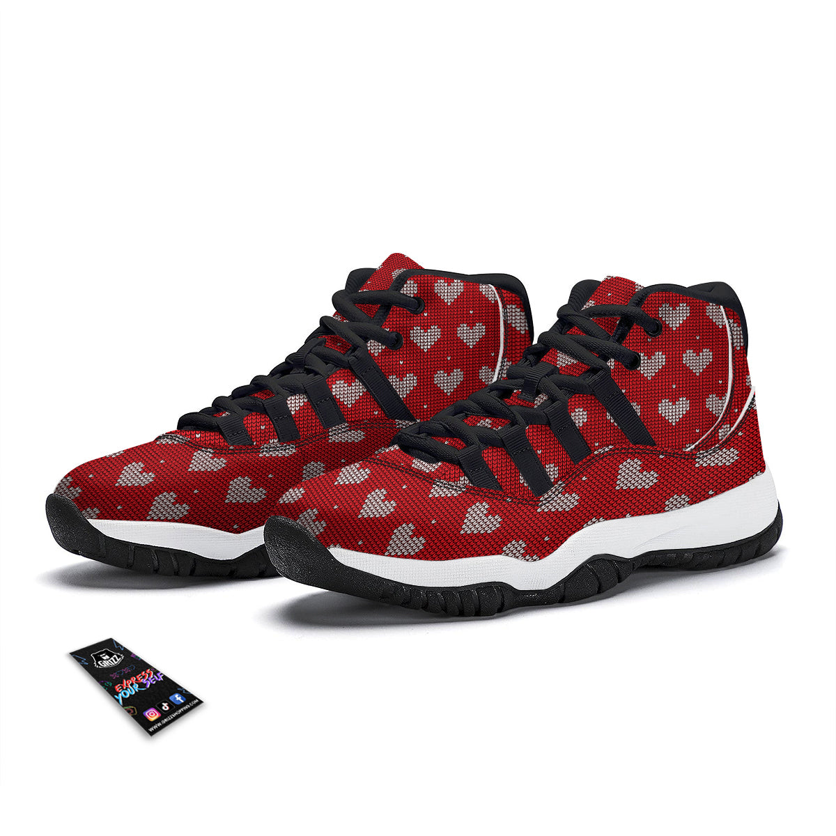 Knitted Valentine's Day Print Pattern Black Bball Shoes-grizzshop