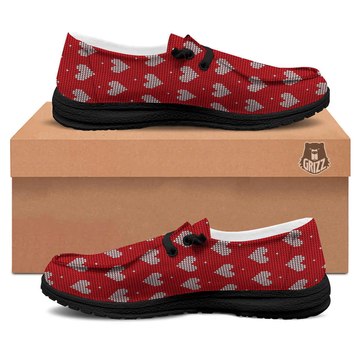 Knitted Valentine's Day Print Pattern Black Loafers-grizzshop