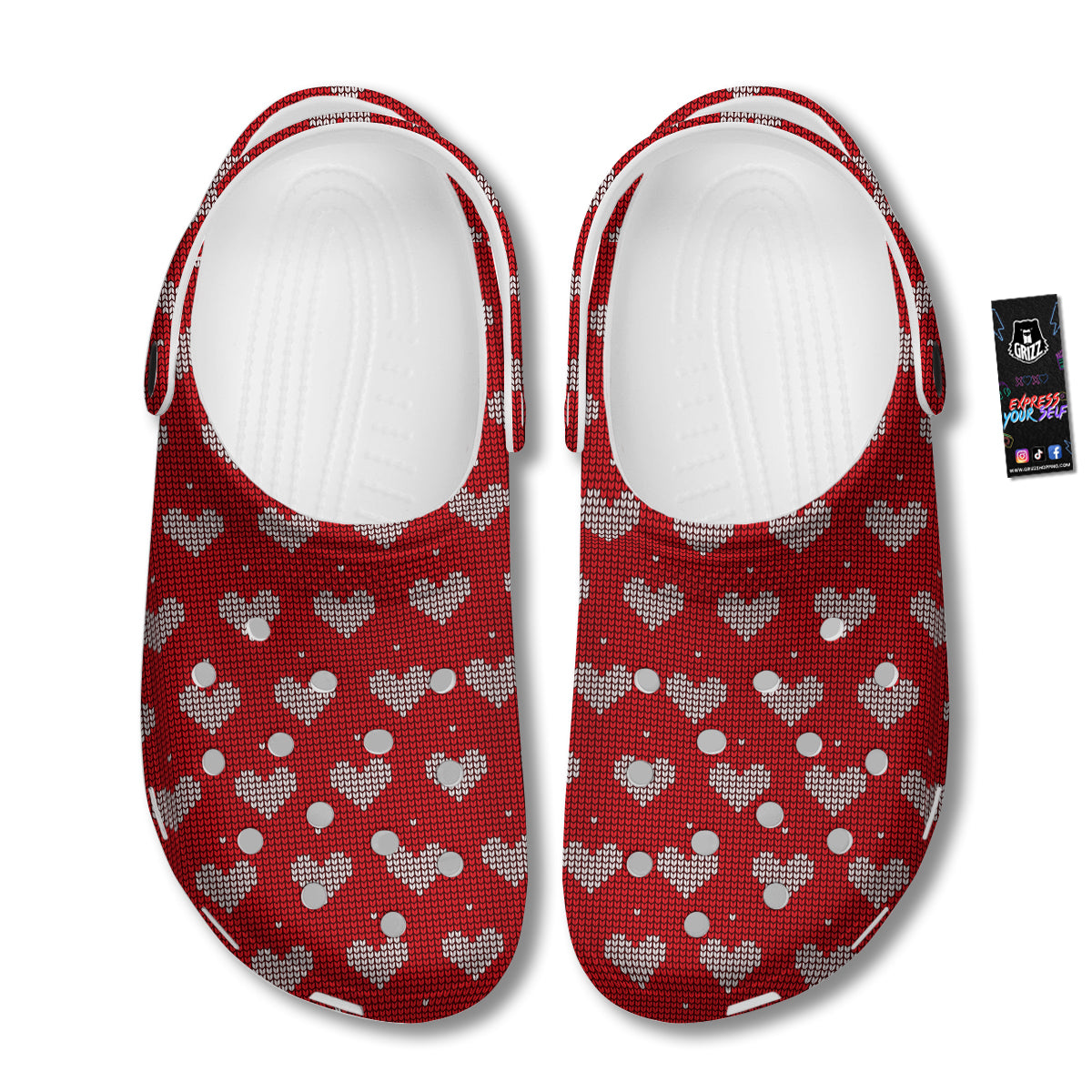 Knitted Valentine's Day Print Pattern Clog-grizzshop