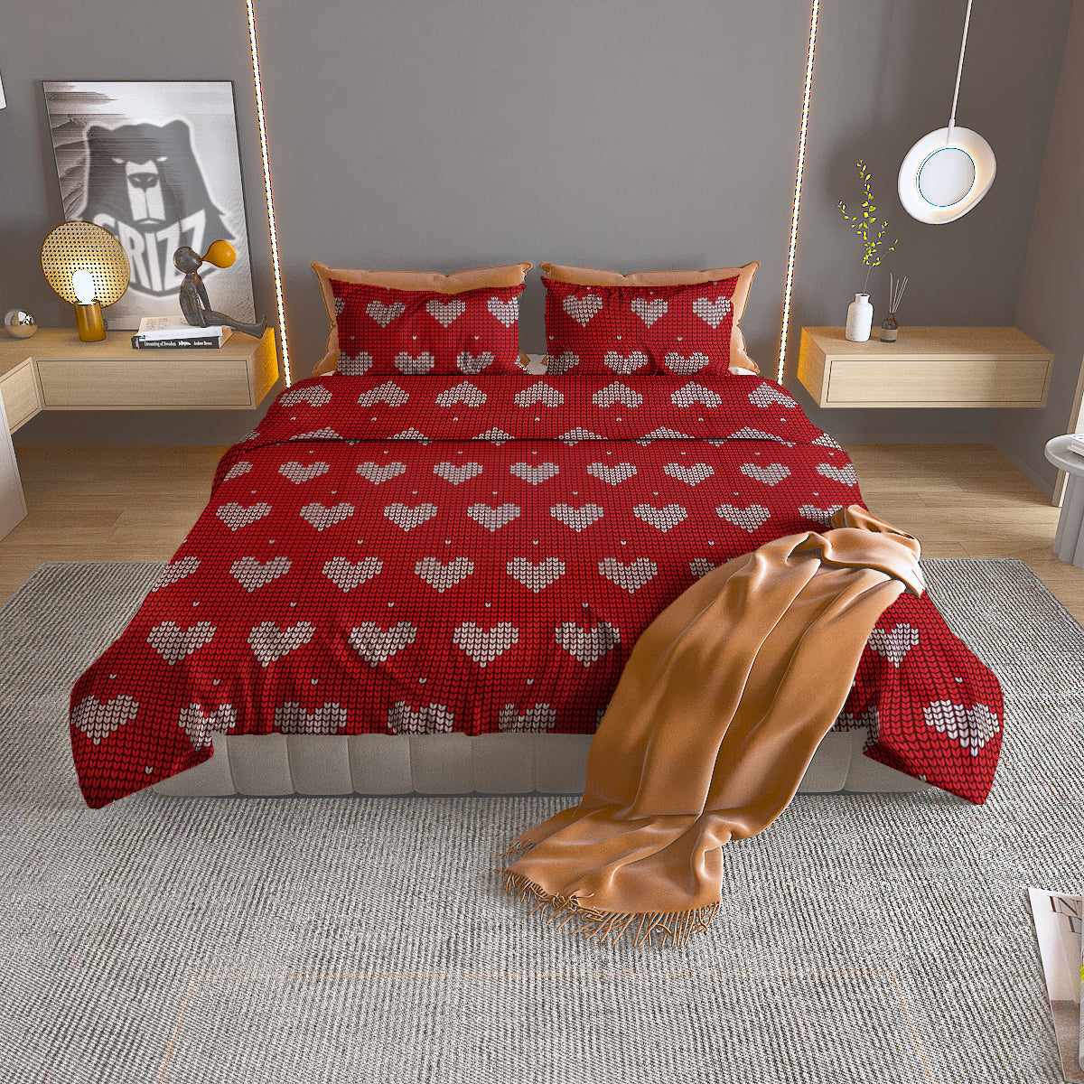 Knitted Valentine's Day Print Pattern Duvet Cover Bedding Set