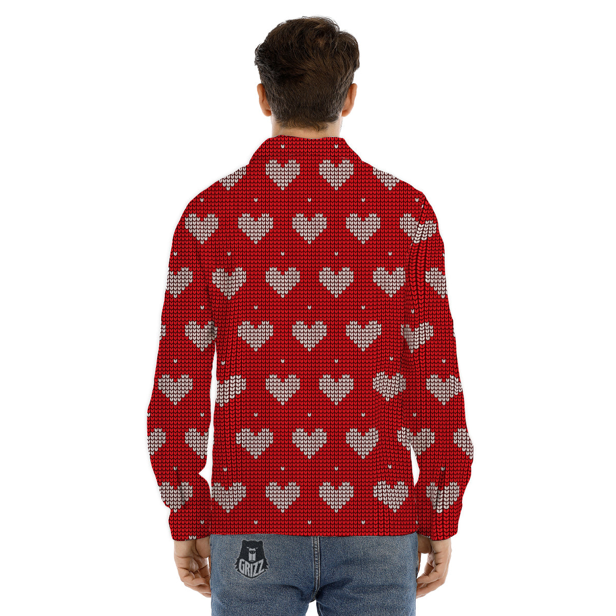 Knitted Valentine's Day Print Pattern Men's Dress Shirts-grizzshop