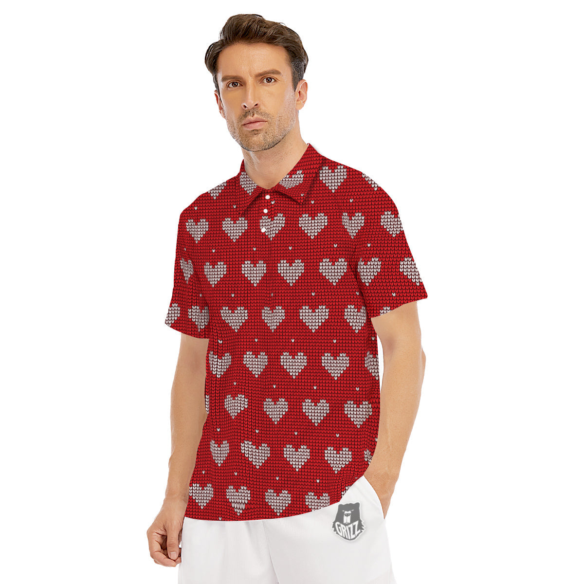 Knitted Valentine's Day Print Pattern Men's Golf Shirts-grizzshop