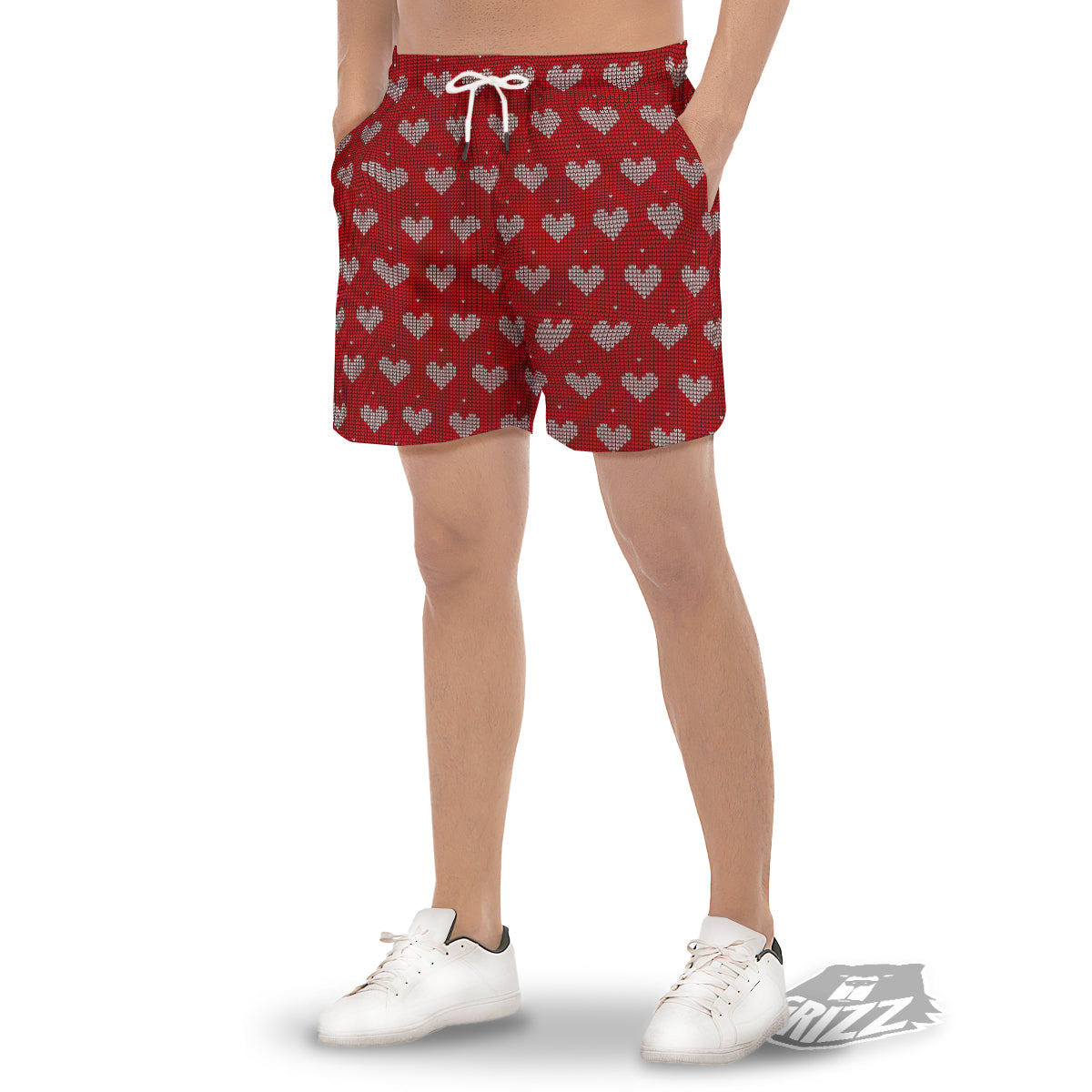 Knitted Valentine's Day Print Pattern Men's Gym Shorts-grizzshop