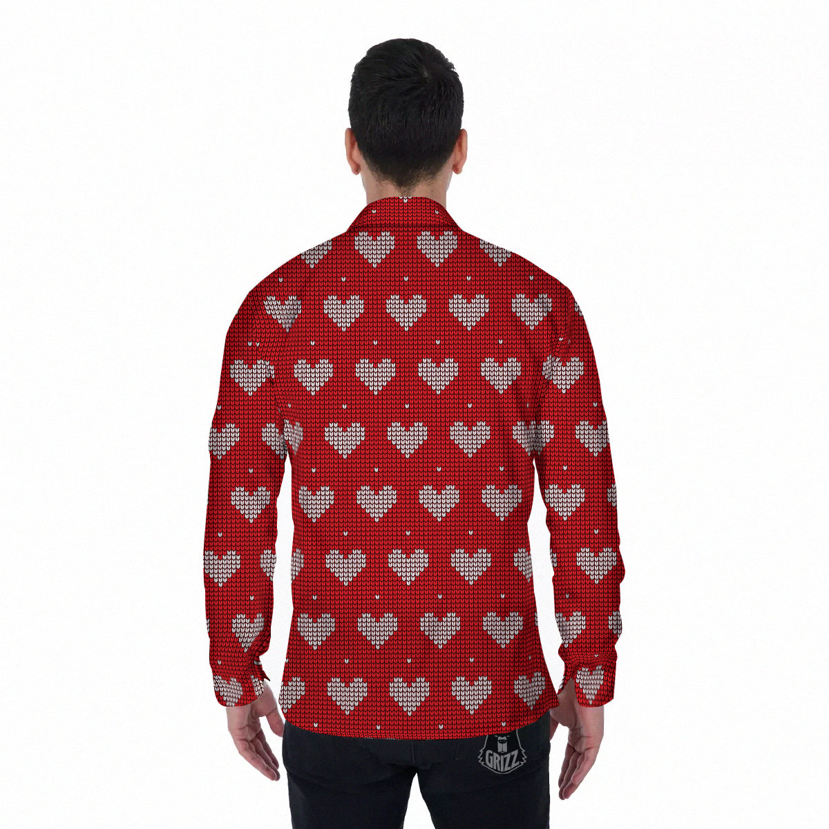 Knitted Valentine's Day Print Pattern Men's Long Sleeve Shirts-grizzshop