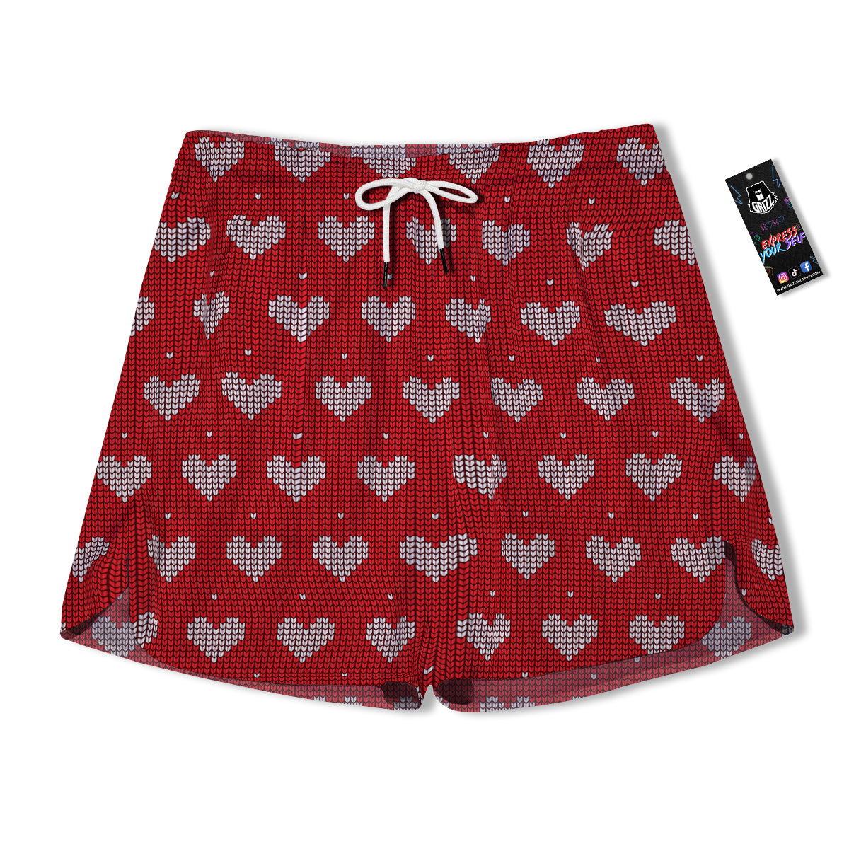 Knitted Valentine's Day Print Pattern Men's Running Shorts-grizzshop