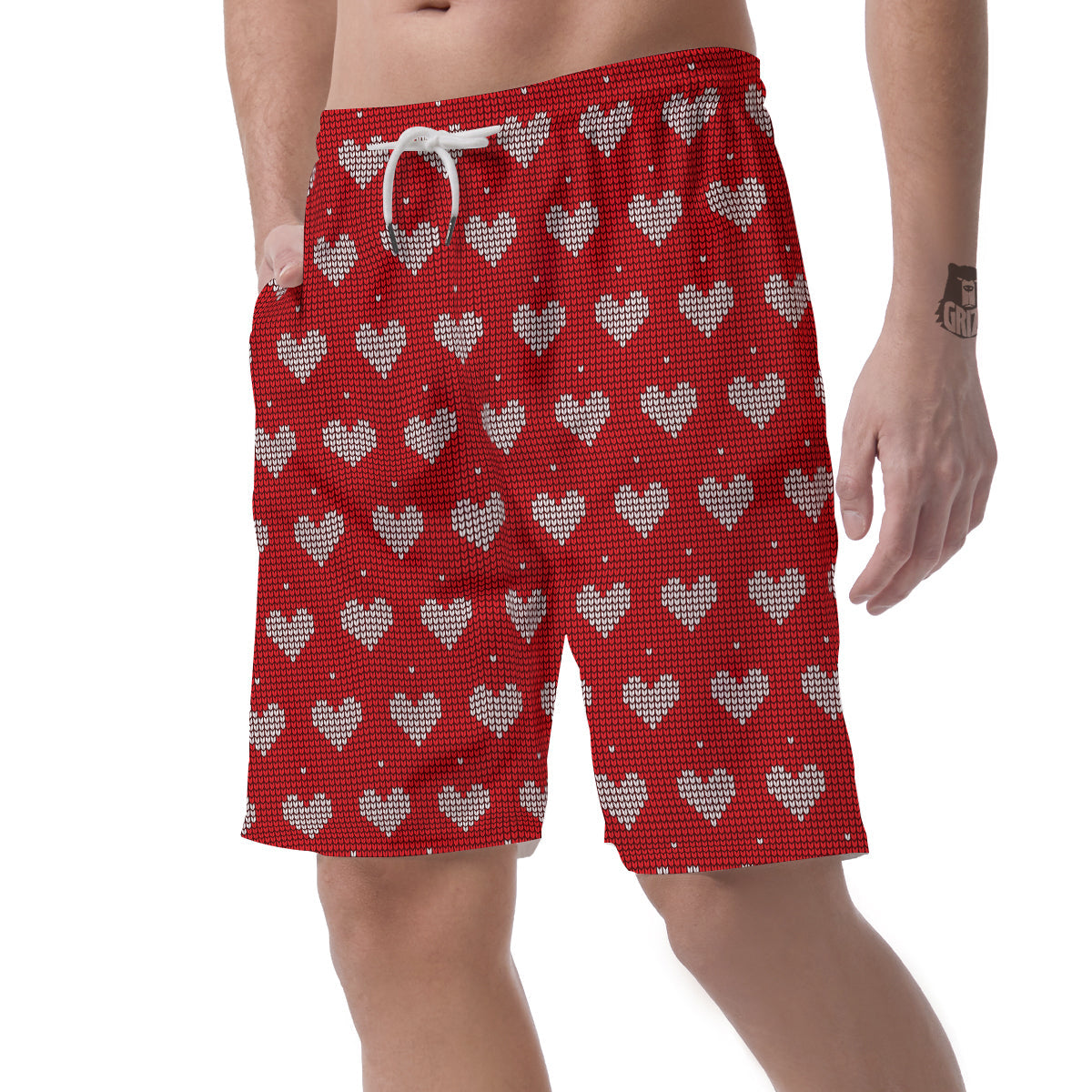 Knitted Valentine's Day Print Pattern Men's Shorts-grizzshop