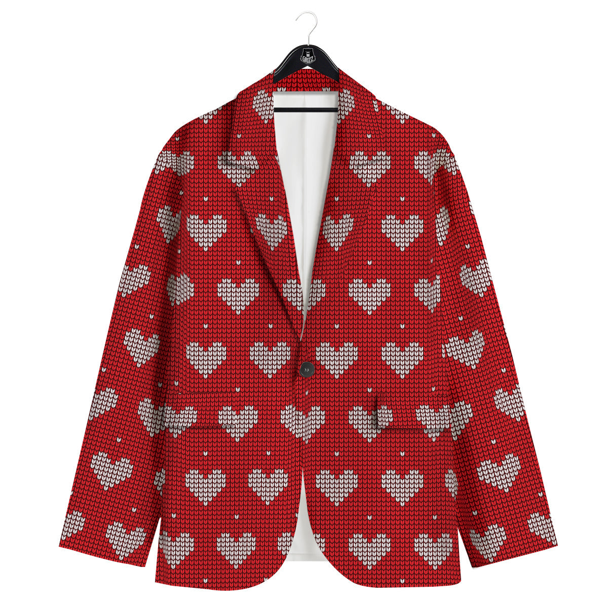 Knitted Valentine's Day Print Pattern Men's Sport Coat-grizzshop