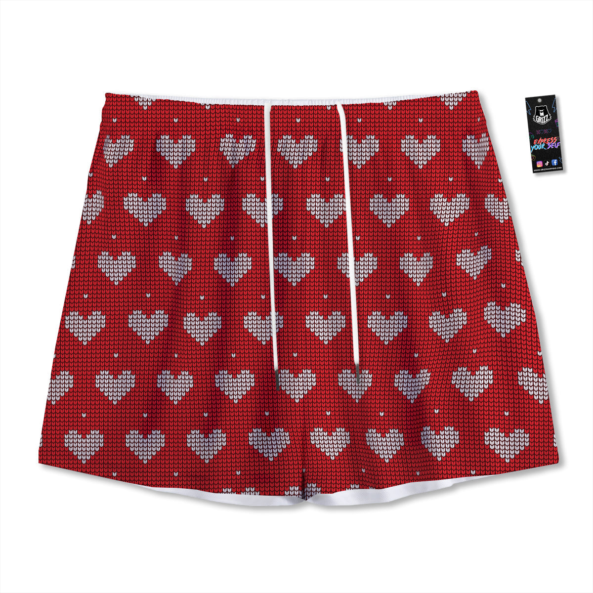 Knitted Valentine's Day Print Pattern Mesh Shorts