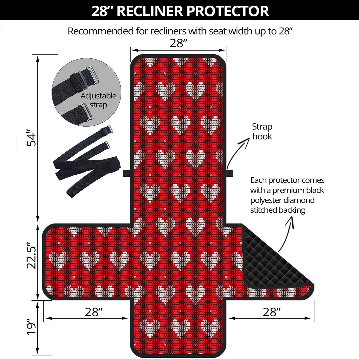 Knitted Valentine's Day Print Pattern Recliner Protector-grizzshop