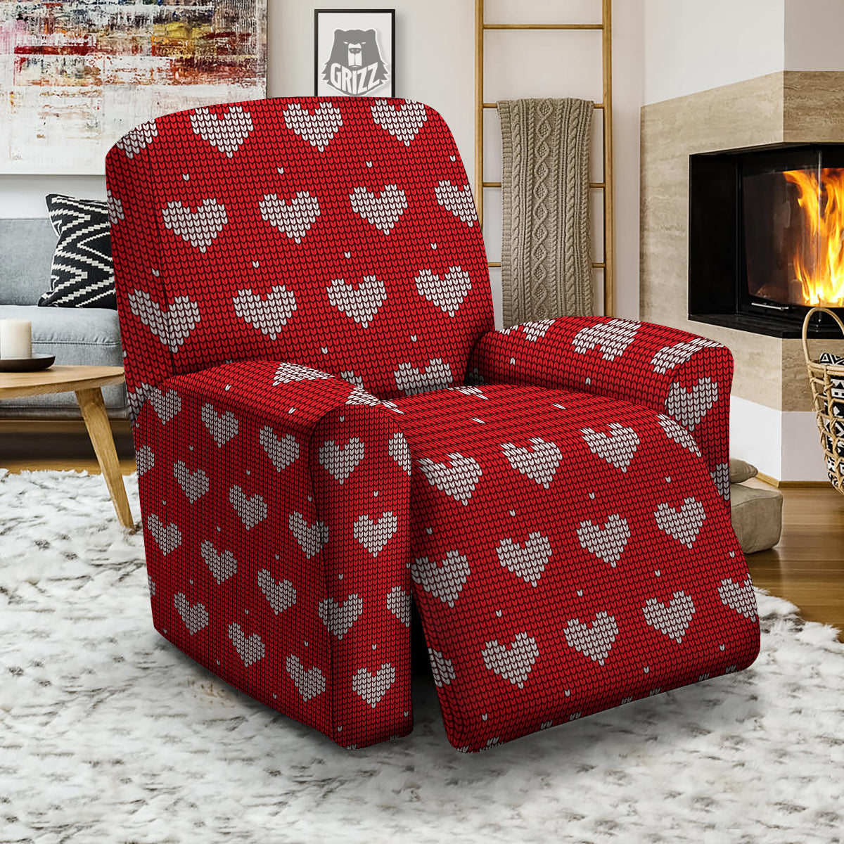 Knitted Valentine's Day Print Pattern Recliner Slipcover-grizzshop