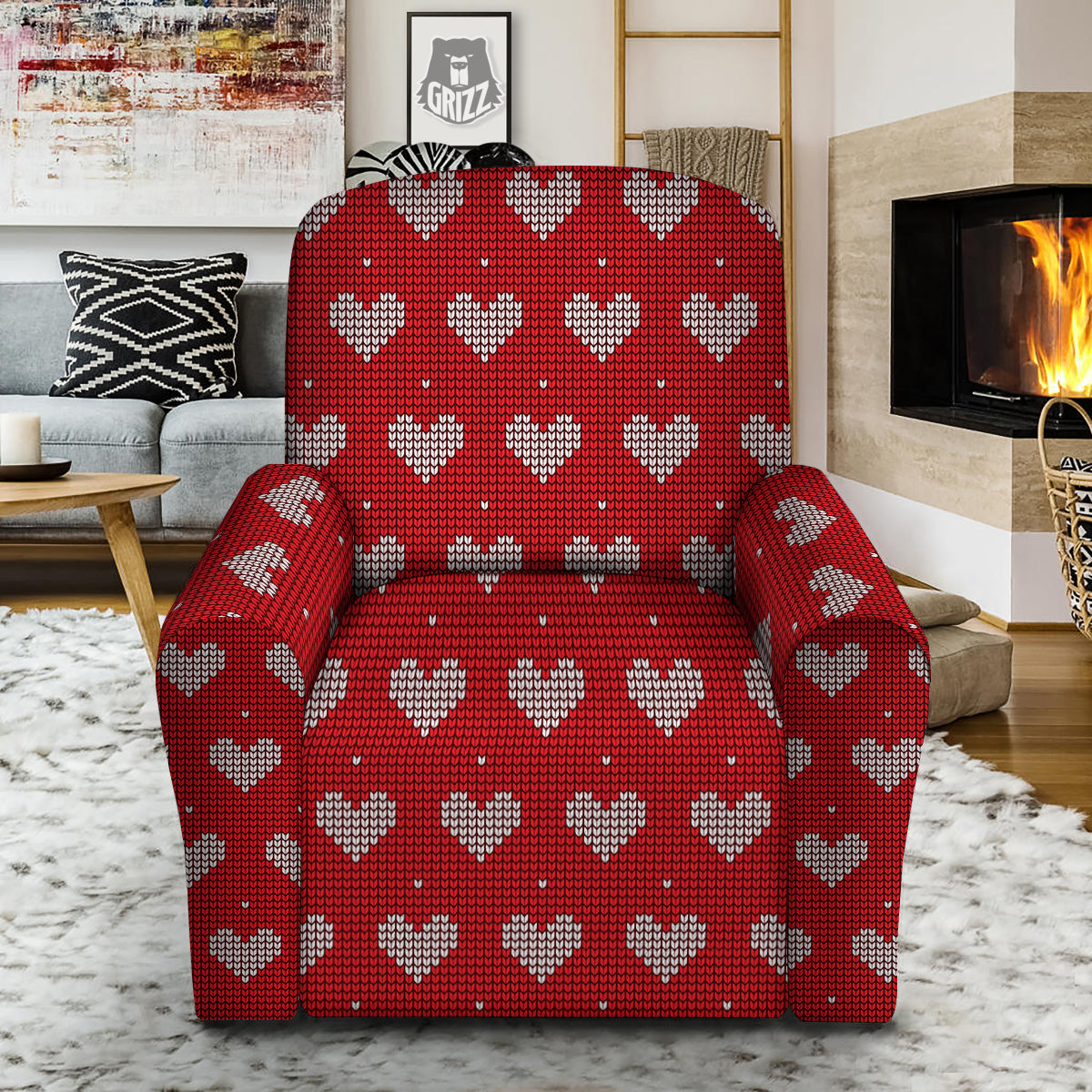 Knitted Valentine's Day Print Pattern Recliner Slipcover-grizzshop