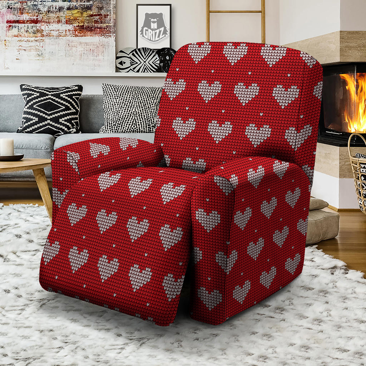 Knitted Valentine's Day Print Pattern Recliner Slipcover-grizzshop