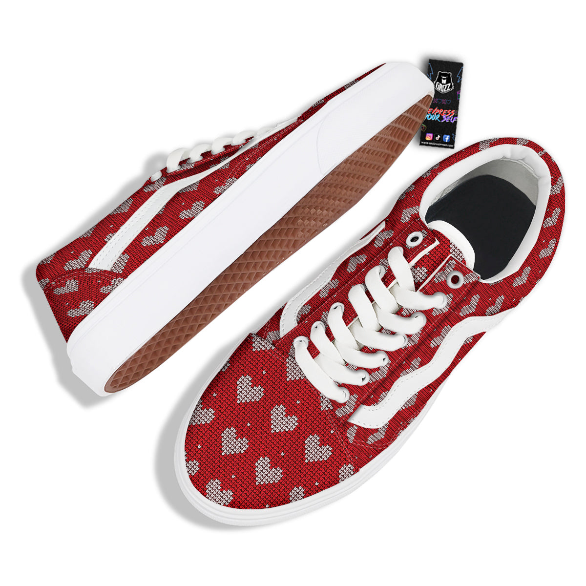 Knitted Valentine's Day Print Pattern Skate Shoes-grizzshop