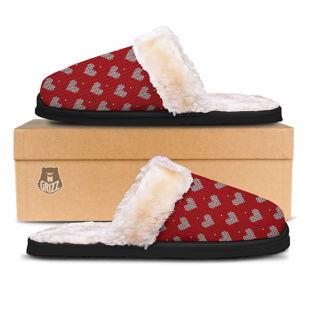 Knitted Valentine's Day Print Pattern Slippers-grizzshop