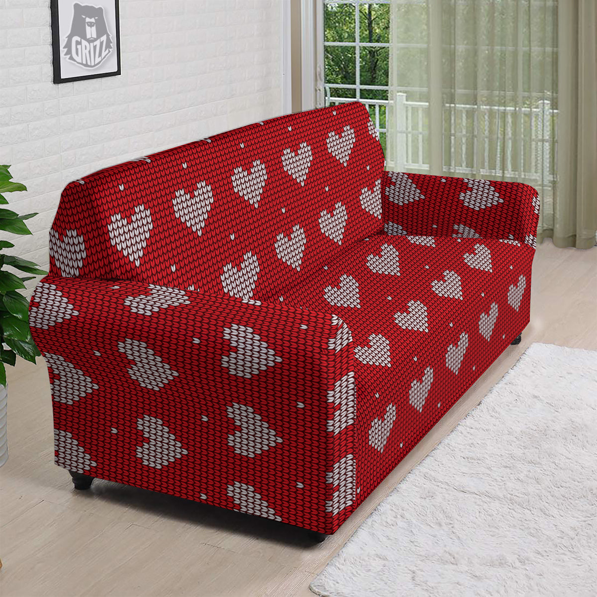 Knitted Valentine's Day Print Pattern Sofa Cover-grizzshop