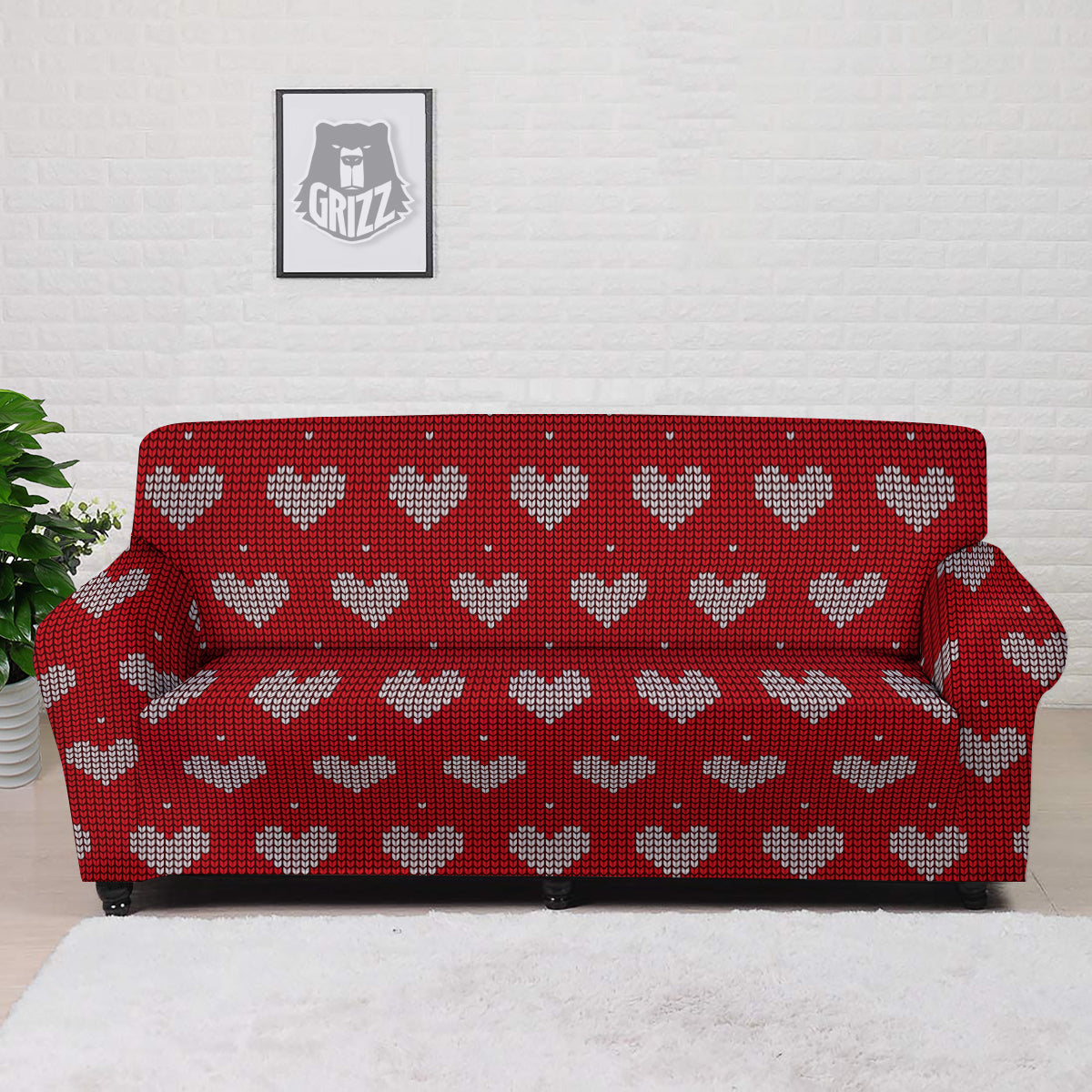 Knitted Valentine's Day Print Pattern Sofa Cover-grizzshop